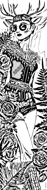 Free colorable bookmarks of a fashion woman with antlers